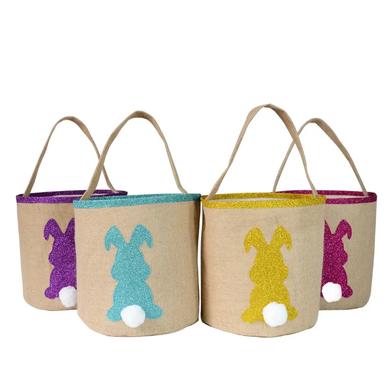 2022 Imitation Linen Bright Gold Easter Decoration Basket Party Supplies Easter Round Bottom Gift Handbag