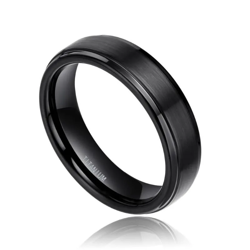 Wedding Rings 2Pcs 6mm & 8mm Sets 100% Pure Titanium Black Couple Bands Engagement Lovers Jewelry Alliance Bague Homme236C