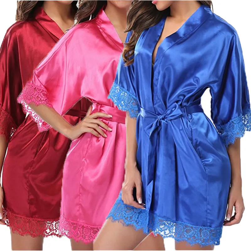 Batas Suaves Y Delgadas De Encaje Satinado De Seda Lisa Sexi Para Mujer,  Ropa De Dormir Para Baño, Conjuntos Exóticos, Vestido 12 Unids/Lote De  37,18 €