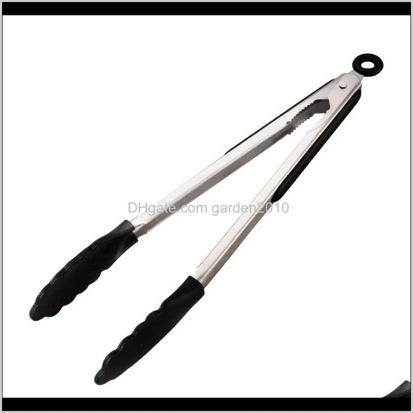 304 stainless steel silicone tips tongs for cooking barbecue steak bread anti-scald kitchen food clip wb2913