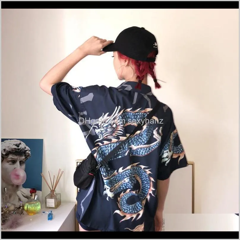 harajuku women`s blouses oversized shirts tops 2020 summer dragon printing short sleeve shirts female streetwear blusas mujer1