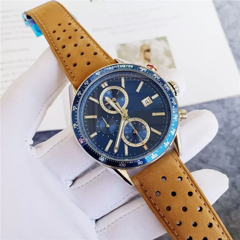 ZDR- Orologio da lavoro Cronografo al quarzo moda Orologi da polso in acciaio inossidabile pieno Quadrante blu 5 ATM puntatore luminoso impermeabile Montre de luxe Regali