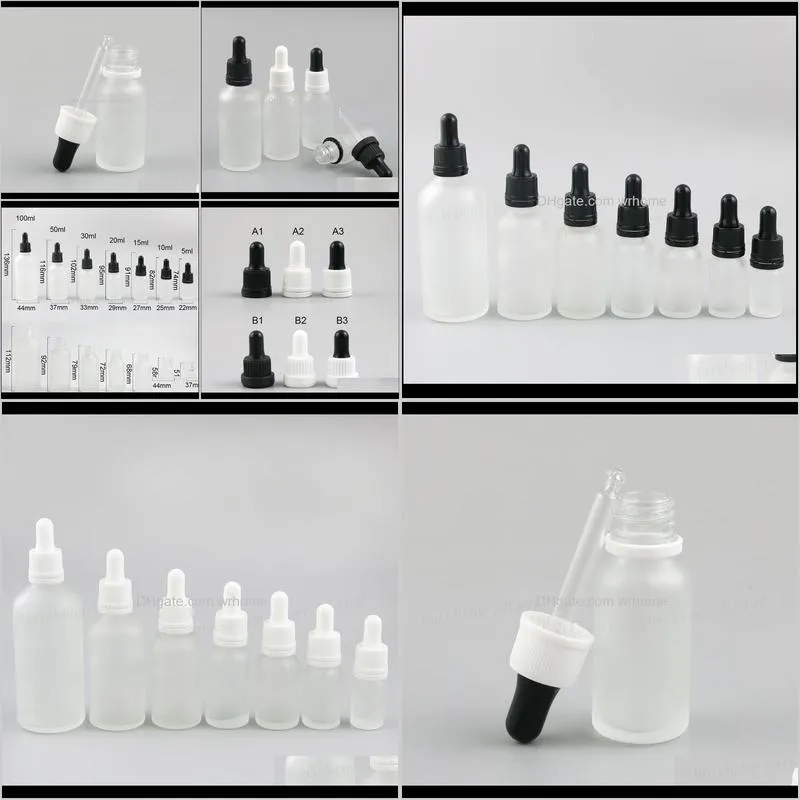 empty refillable frost glass e-liquid dropper bottles oil piepette container 5ml 10ml 20ml 30ml 50ml 100ml storage & jars