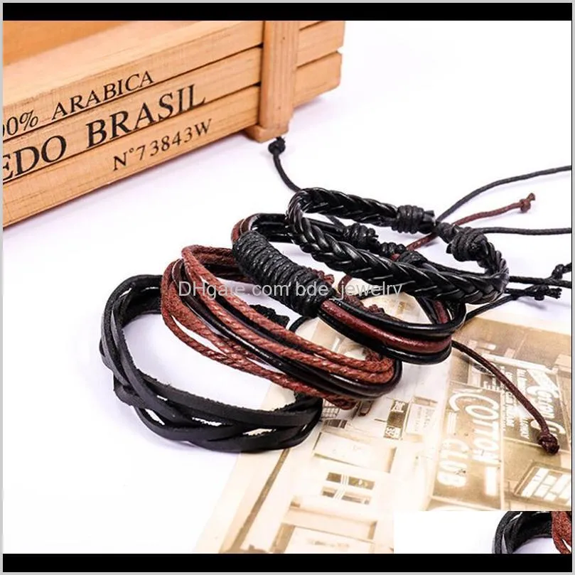 vintage punk rope multilayer leather bracelet for men handmade wristband bracelet jewelry wrap bracelets & bangles