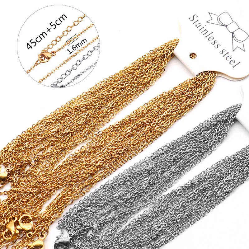 10pcs/lot 45+5cm Adjustable Gold Stainless Steel Link Chains Necklaces Fashion Jewelry Cuban Chains Wholesale Chain DIY Crafts AA220315