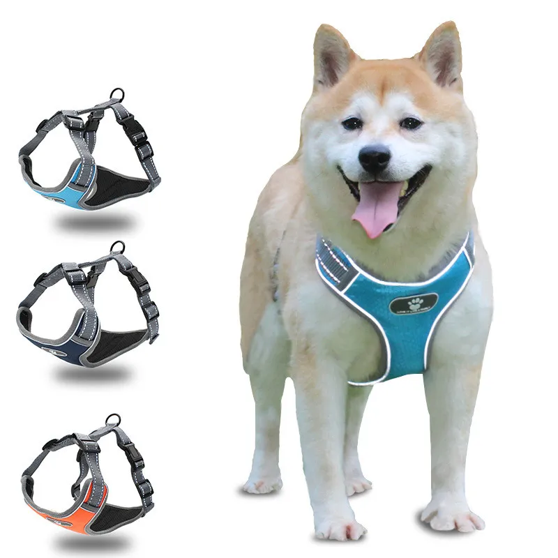 Dog Collars & Leashes Explosion-proof vest style reflective large pet chest harness for dogs 3 colors 2021