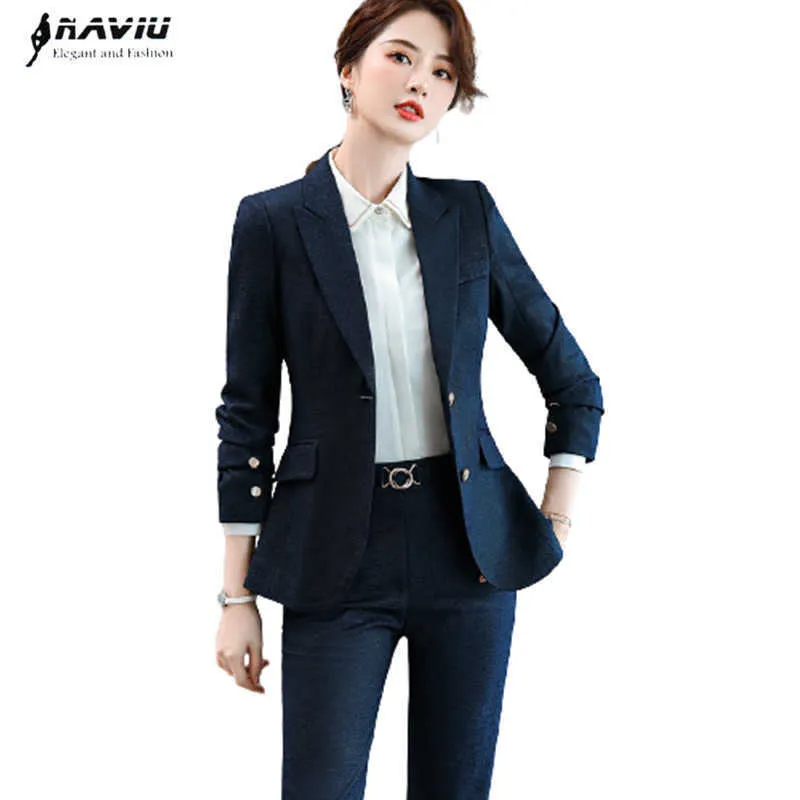 Höst Vinter Kvinnor Formella Byxor Passar Temperament Slim Långärmad Blazer Sets Office Ladies Fashion High-end Work Wear 210604