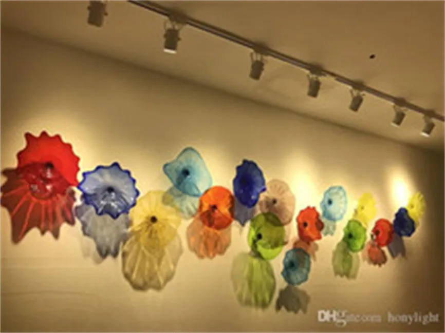 Modern Lamp Mouth Blown Plate Hanging Murano Flower Glass Plates Wall Art Customized Color Size