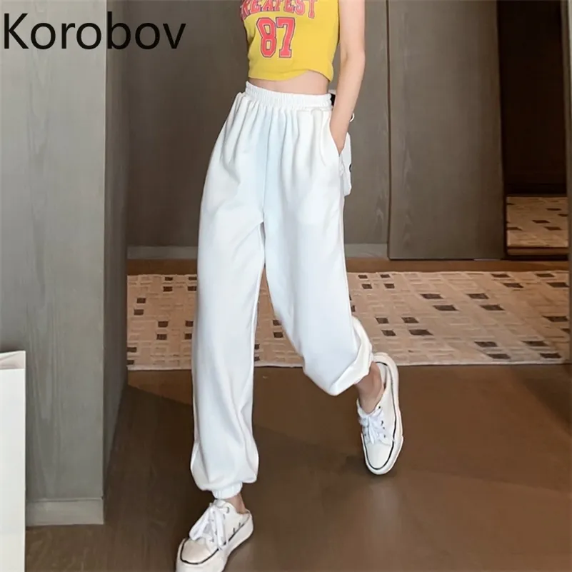 Korobov Yeni Varış Kore Koru Koridor Streetwear Pantolon Vintage Yüksek Bel Casual Kadınlar Joggers Moda Yaz Pantolon 210430