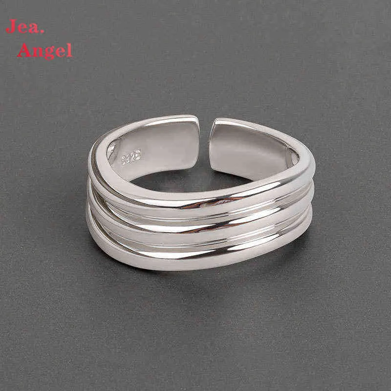 JEA.ANGEL韓国版925シルバーミニマリスト不規則オープン調節可能なリングは女性の凹面ワイドジュエリーギフトアクセサリーG1125