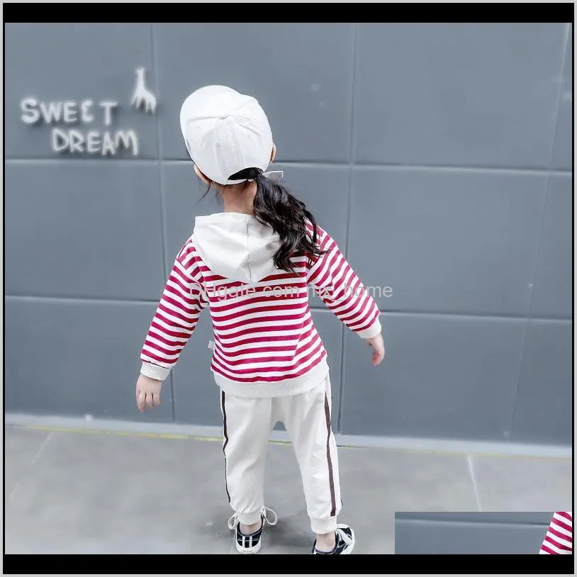 2021 new springtime kids girl clothes striped hoodie sweatshirt + sports pants suit baby girls outfits casual jacket ensembles nsjm