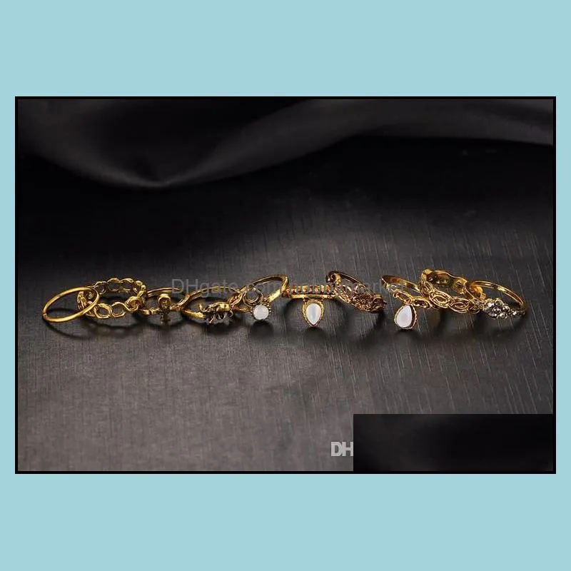 10pcs/Set antique Gold Color Flower Midi Rings Sets for Women Vintage Silver Color Boho Beach Vintage Turkish Punk Elephant Knuckle