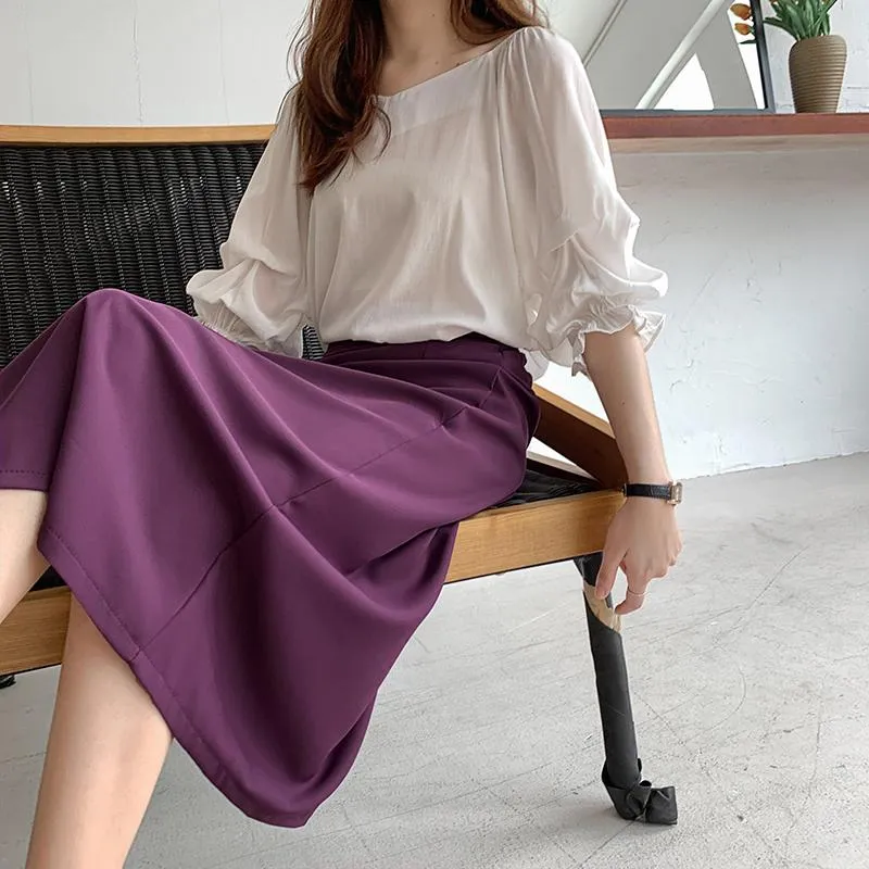 Women Skirt Summer High Waist Skirts Purple Green Yellow Black Deep Pink Apricot B1206