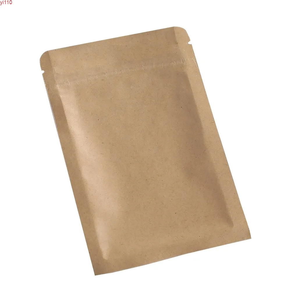 10x15cm (4x6in) 100pcs Thick Reclosable Package Flat Tear Notch Brown Kraft Paper Storage Bags With Zipper Topgoods