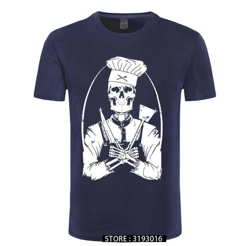 Crânio Cook Chef Cozinhando Novidade Design Men's Camisetas Pure Algodão Impresso Fitnes Fashion Tops Tees Casual Camisas Hombre 210629