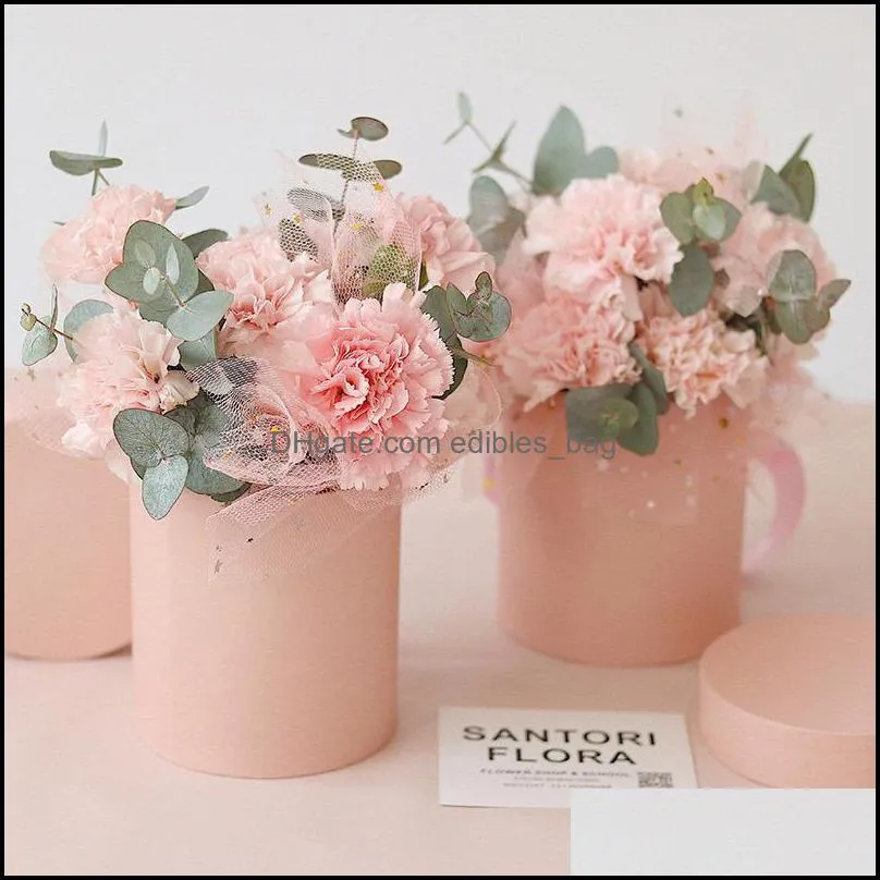 Gift Wrap 12x12cm Round Flower Paper Boxes Lid Hug Bucket With For Florist Bouquet Packaging Box Party Storage