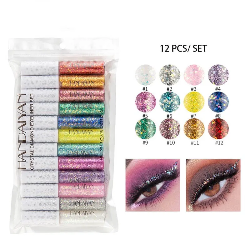 12 pcs Eyeliner Liquid Sets Colorful Dream Shiny Eye Liner Shadow Waterproof Eyeshadow Liquids Kits Makeup