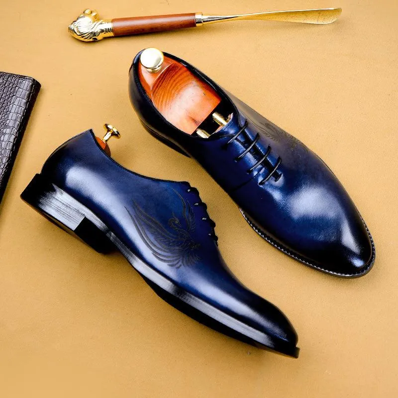 Klänning skor äkta läder män casual business bankett kostym märke brogue bröllop oxford för svart blå