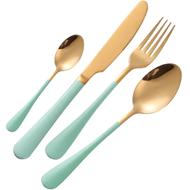 Zestaw sztućców ze stali Gold Western Dinner Noże Kitchen Stainless Spoon Różowy 210423