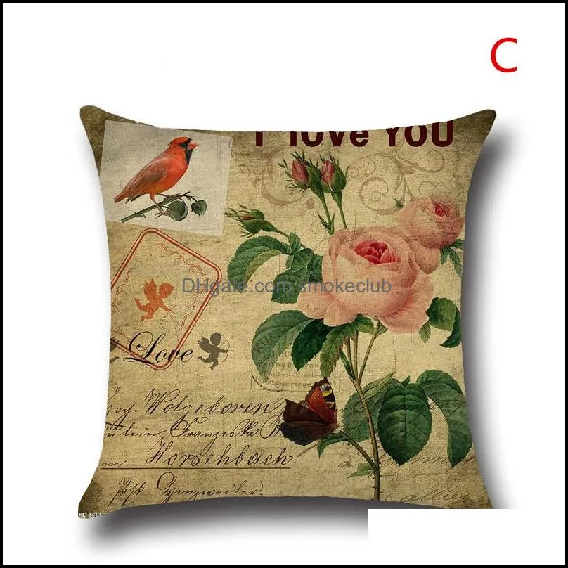 Rose Flower Printing Linen Cotton Pillow Covers 18x18 Square Sofa Cushion Pillow Case for Home Decor