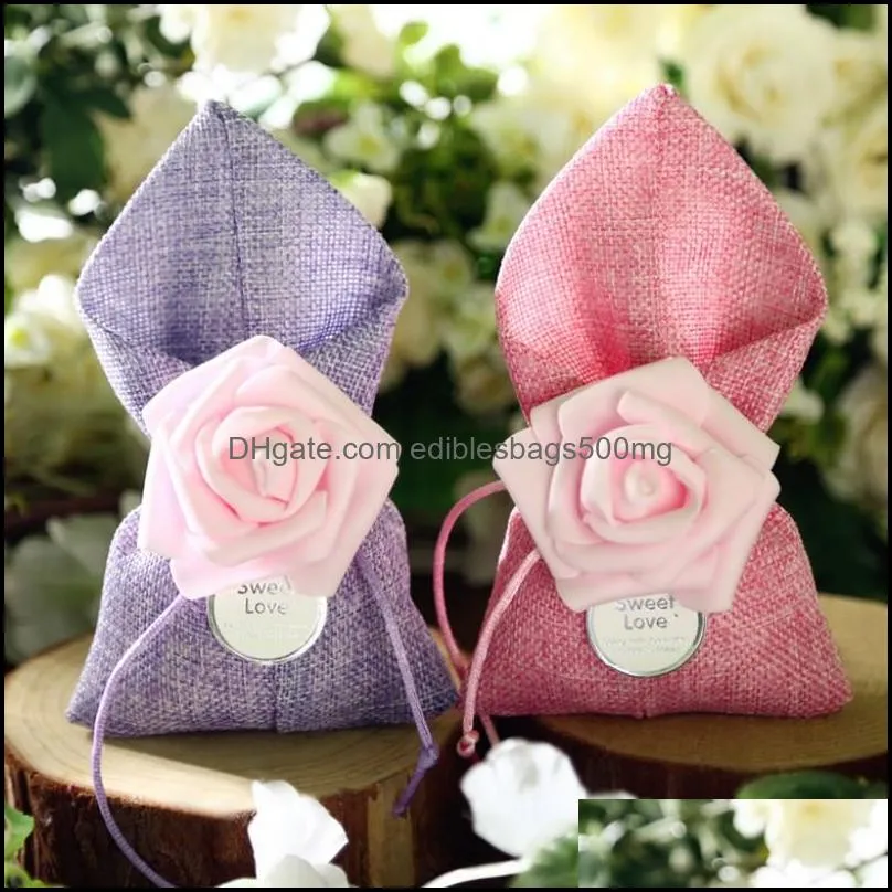 Purple / Pink / Red / Blue Wedding Favors Rose Flower Candy Boxes Gifts Box Candy Bags Wedding Table Decor