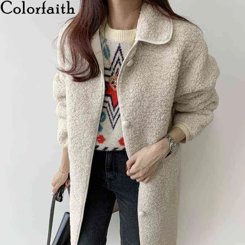Colorfaith Autumn Winter Women Jackets Warm Korean Style Office Lady Coat Outerwear Wool Blends Wild Long Tops JK1280 211118