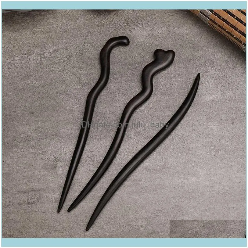 Black Sandalwood Hand Carving Ancient Chinese pin Women Hanfu Dress Cosplay Wooden Forks Coiled Hair Styling Jewelry