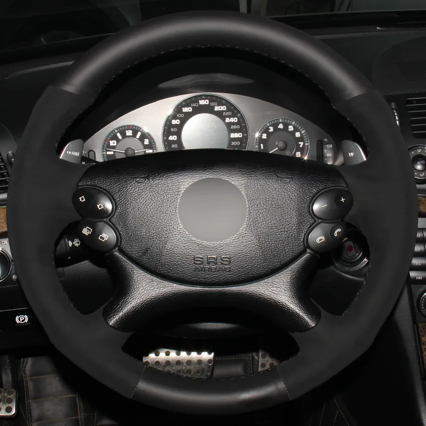 Mercedes-Benz E63 AMG 2006-2008 CLS 63 AMG 2007オートステアリングカバーのための黒い革スエードの車のステアリングホイールカバー