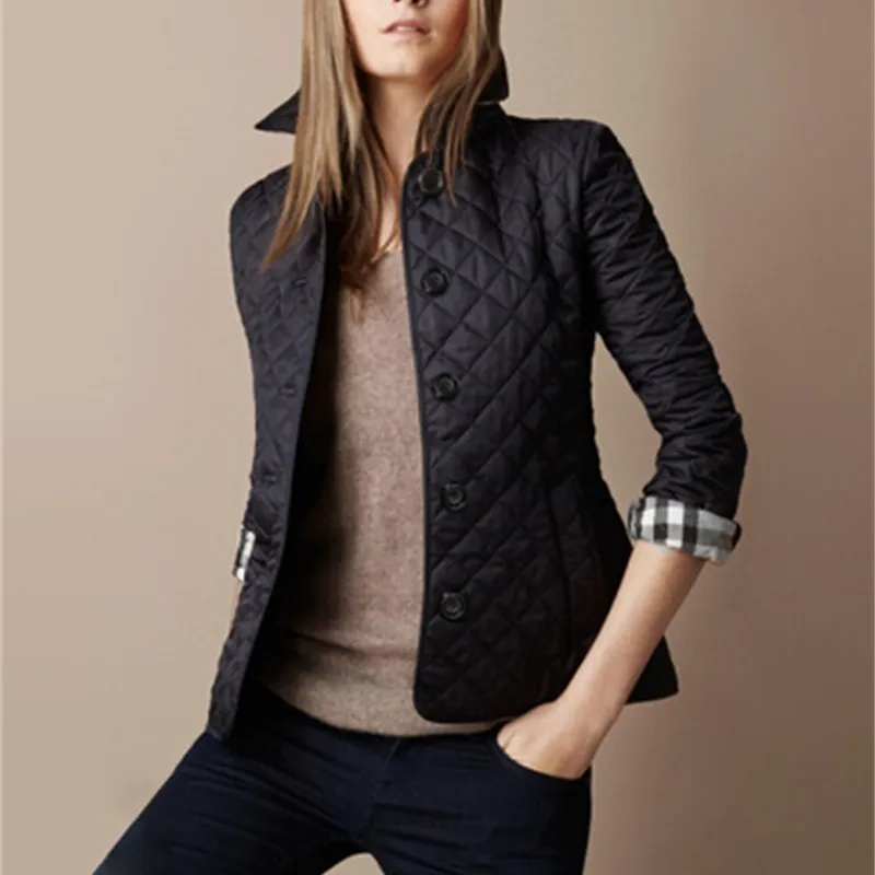 Vente en gros - Nouvelles femmes Veste Hiver Automne Manteau Mode Coton Slim Veste Style Britannique Plaid Quilting Parkas Rembourrés