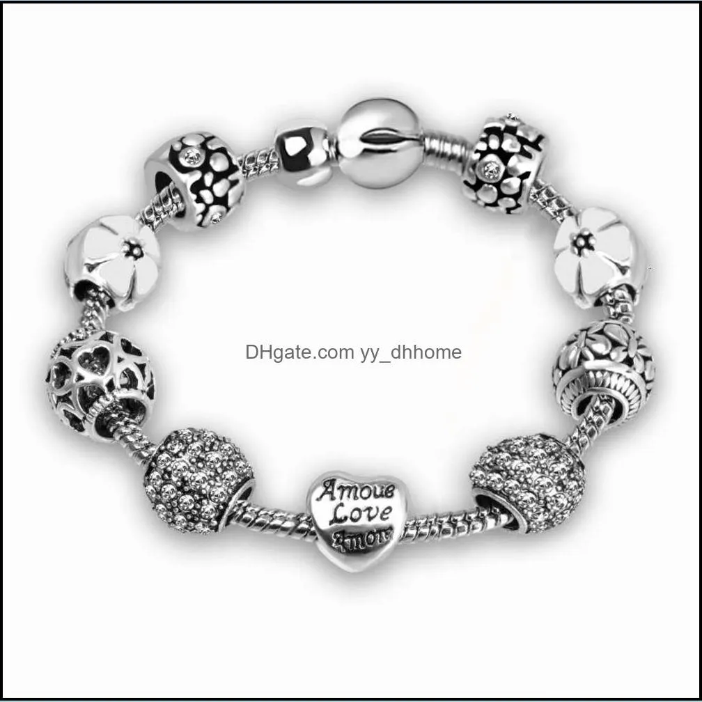 bangles Panjia Bracelet heart-shaped alloy Beaded DIY flower diamond bracelet snake bone chain