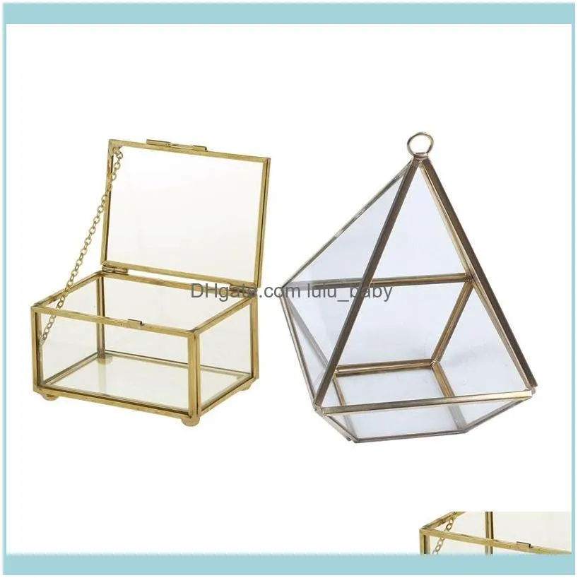 Jewelry Pouches, Bags Diamond Shape Box Organizer Geometry Glass Cosmetic Storage & Geometric Style Table Container