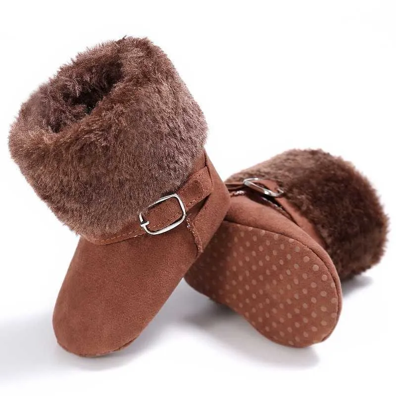 Winter Lovely Warm Fleece Style Boots Anti-skid Cack Shoes New Unisex Snow Kids Baby Girls Boys Round Toe Ankle Flat with Buckle G1023