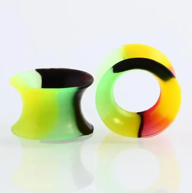 11Pair Silicone Flexible Thin Double Flared Flesh Tunnel Ear Plugs Ear Gauge Expander Stretcher Earlets Earrings Ear Piercing