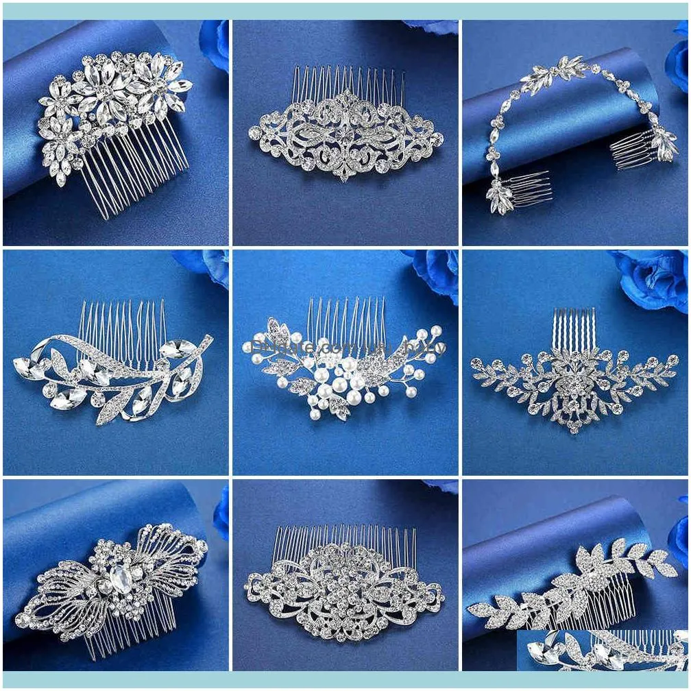 Minlover Luxury Handmade Rhinestone Wedding Combs/Pins Crystal Flower Pearls Bride Jewelry Accessories Hair Ornaments