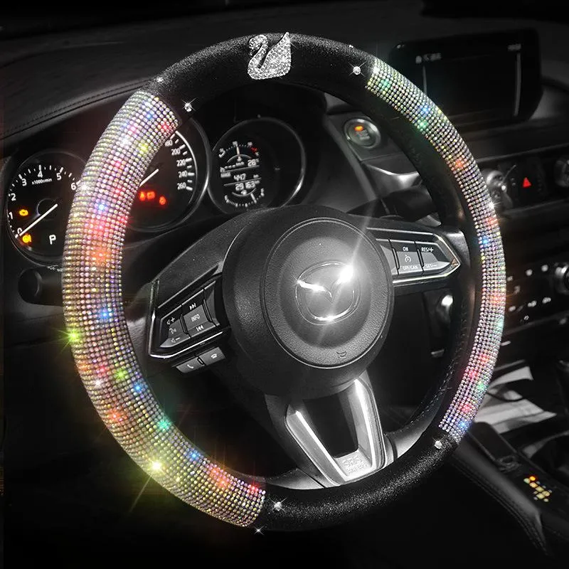 Cubiertas del volante 38 cm Protector de la cubierta del coche Diamante de lujo para mujeres Niñas Bling Rhinestones Decoración interior Accesorios para automóviles