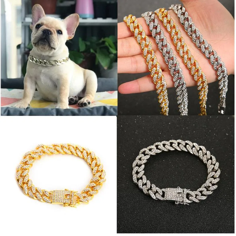 Hundkragar Leashes Pet Cat Collar Smycken Rostfritt Stål med Diamant Pitbull Personliga Dogs Tillbehör