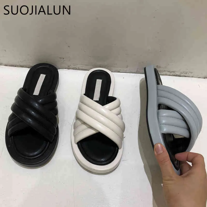 SUOJIALUN 2021 New Summer Women Slipper High Quality Solid Soft Platform Sandals Ladies Outdoor Beach Slides Casual Flip Flops K78
