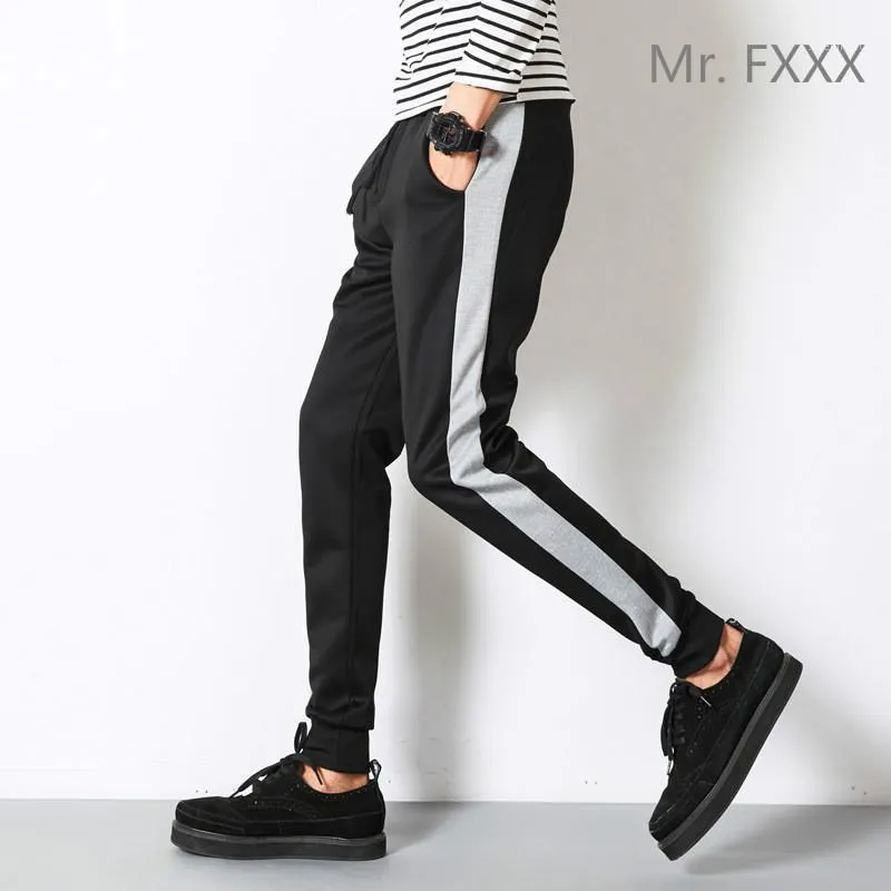 Partihandel-Höst Japanska Streetwear Sweatpant Pencil Pants Side Stripe Kontrast Färg Plus Storlek Elastisk Midja Casual Pant För Män