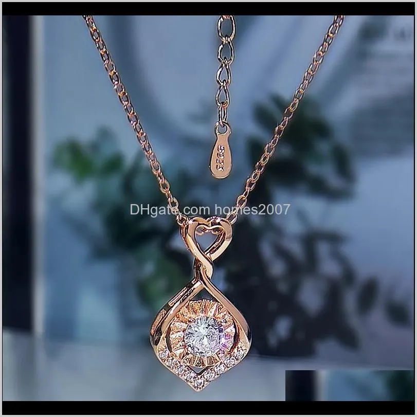 rose gold silver color chain necklace vintage hollow small heart white crystal round stone pendants necklaces for women pendant