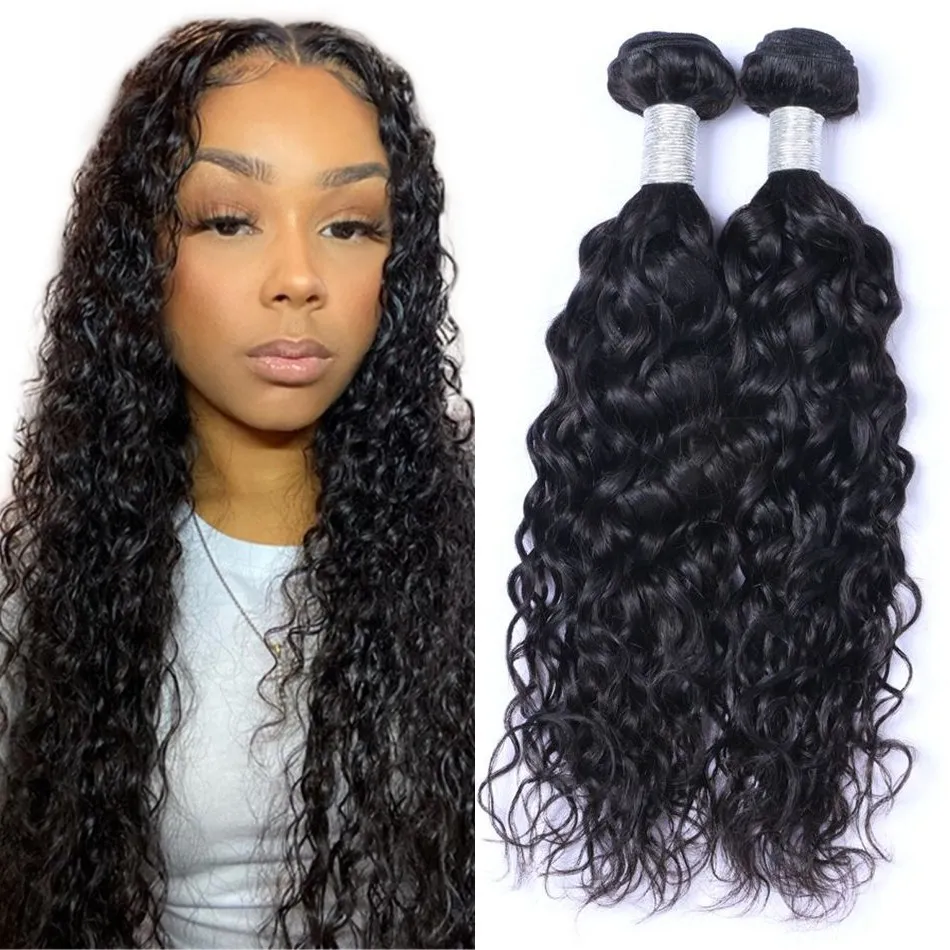 Capelli umani cambogiani 2 pezzi / lotto Water Wave Bundles Doppia trama Wet and Wavy Remy Hair Weave