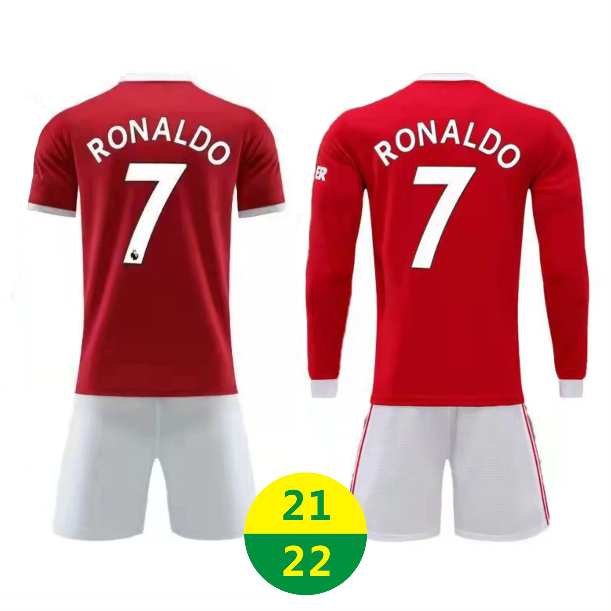 ABD Hızlı 2021 Ev Formaları Ronaldo Futbol Kırmızı # 7 Jersey Yetişkin Uzun Kısa Kollu Suit Eşofman 2022 Erkek Kız Futbol Spor Gömlek 21 22 Ile Logo # MLZ-21A1