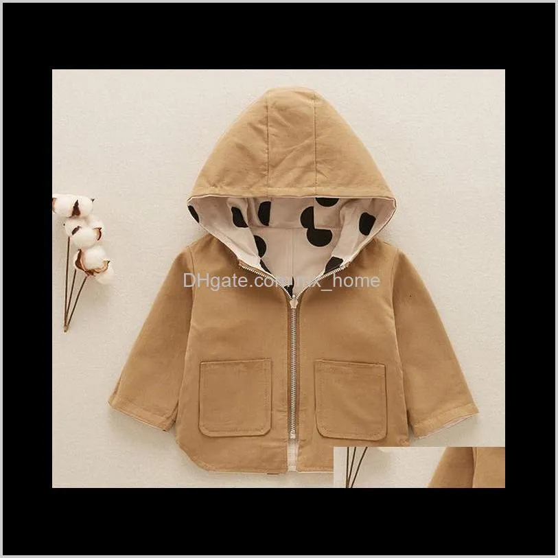 girls` dresses coat autumn children`s hooded top wave dot both sides wear windbreaker toddler baby boy girl clothes