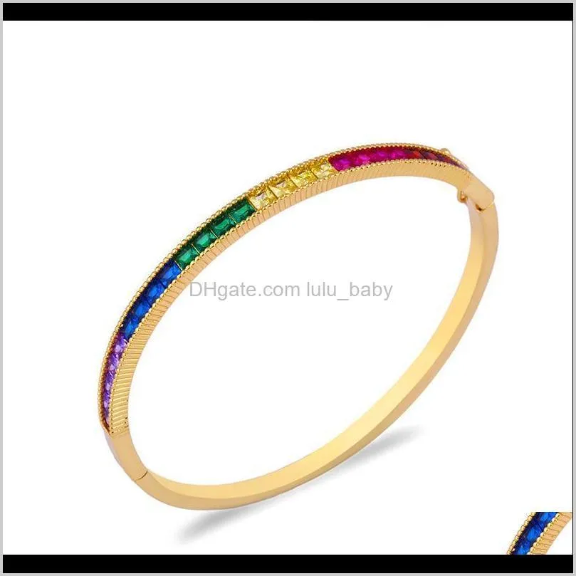 new design dainty cz rainbow bracelets for women girl crystal gold charm big bangle jewelry wedding gift 2021