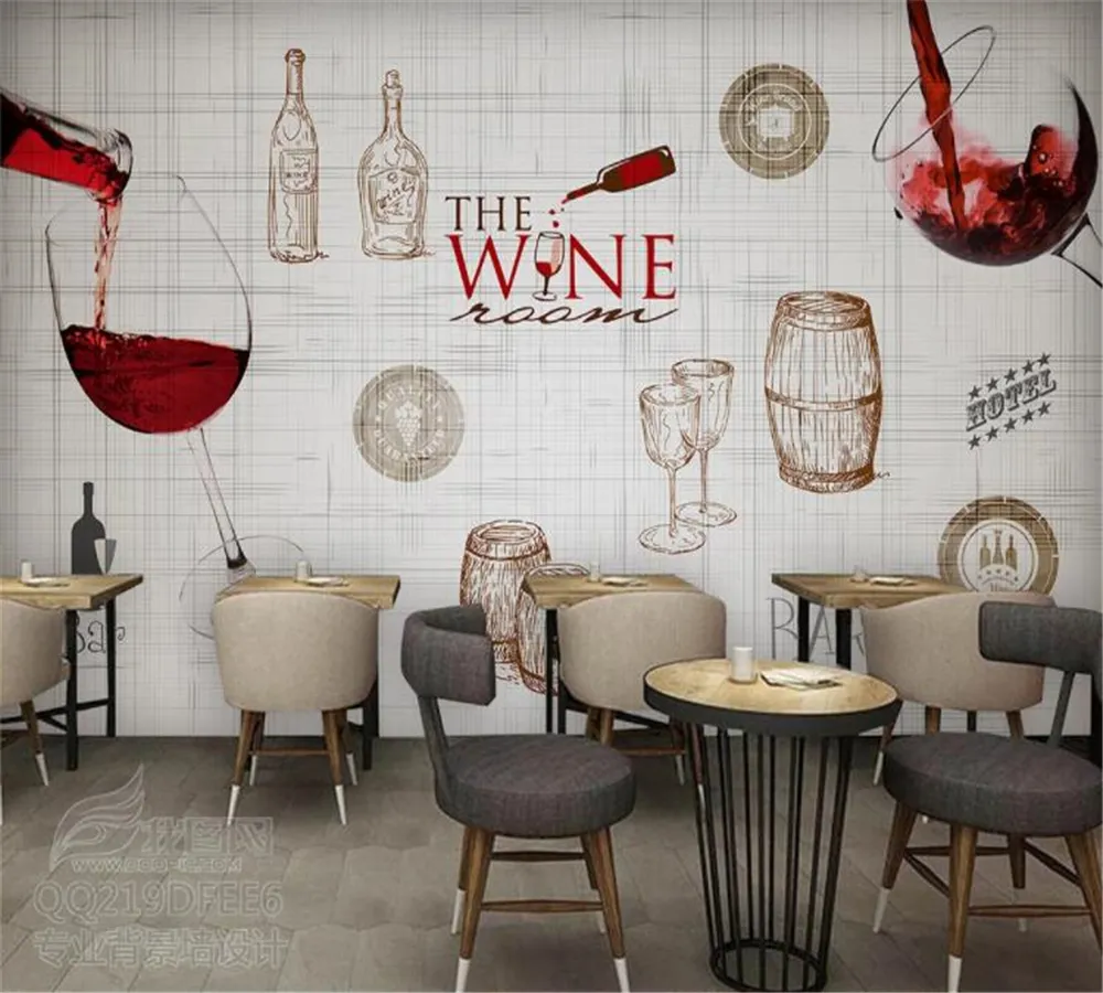 Beibehang Retro Europeo e Americano dipinto a mano carta da parati personalizzata high-end vino cantina bar utensili sfondo papel de parede