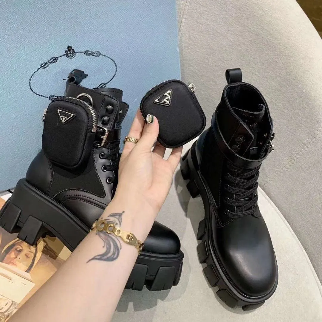 Classical Women Combat Boots Leather And Nylon Bootes Shoes Removable