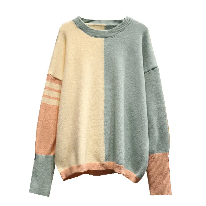 H.SA Femmes Pull tricoté et manches longues Patchwork Knitwear Pull Pulls Hiver Automne Pulls 210417