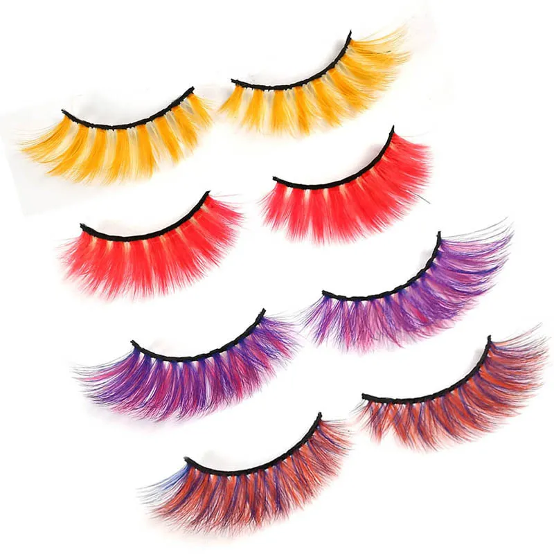 Partihandel Färgglada Ögonfransar Halloween Färgade Långa Dramatiska Faux Cils Party False Eyelash Makeup Tools i bulkleverantör