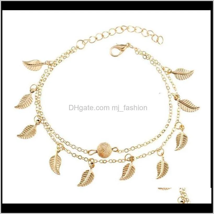 Jewelrywomen Feuille Charme Cheville Réel Pos Chaîne Bracelet Mode 18K Or Cheville Bracelets Pied Bijoux 1806 Drop Delivery 2021 Lgcps