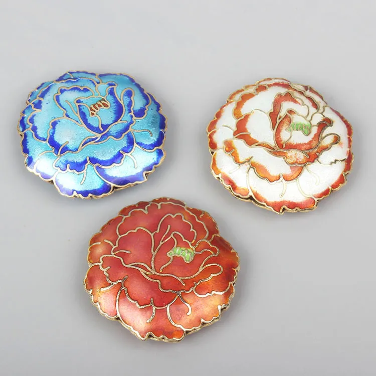 수제 공상 Cloisonne 4cm 큰 꽃 느슨한 구슬 에나멜 선조 구리 액세서리 DIY 보석 제조 긴 목걸이 펜던트 스웨터 체인