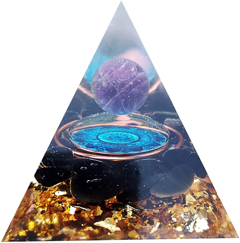 Générateur Cristal Pyramide Orgonite Générateur de méditation Orgone Énergie Positive Origine de la vie Malachite Obssidienne Crystal